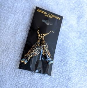 Cloisonne fish earrings New in package. From 1980s